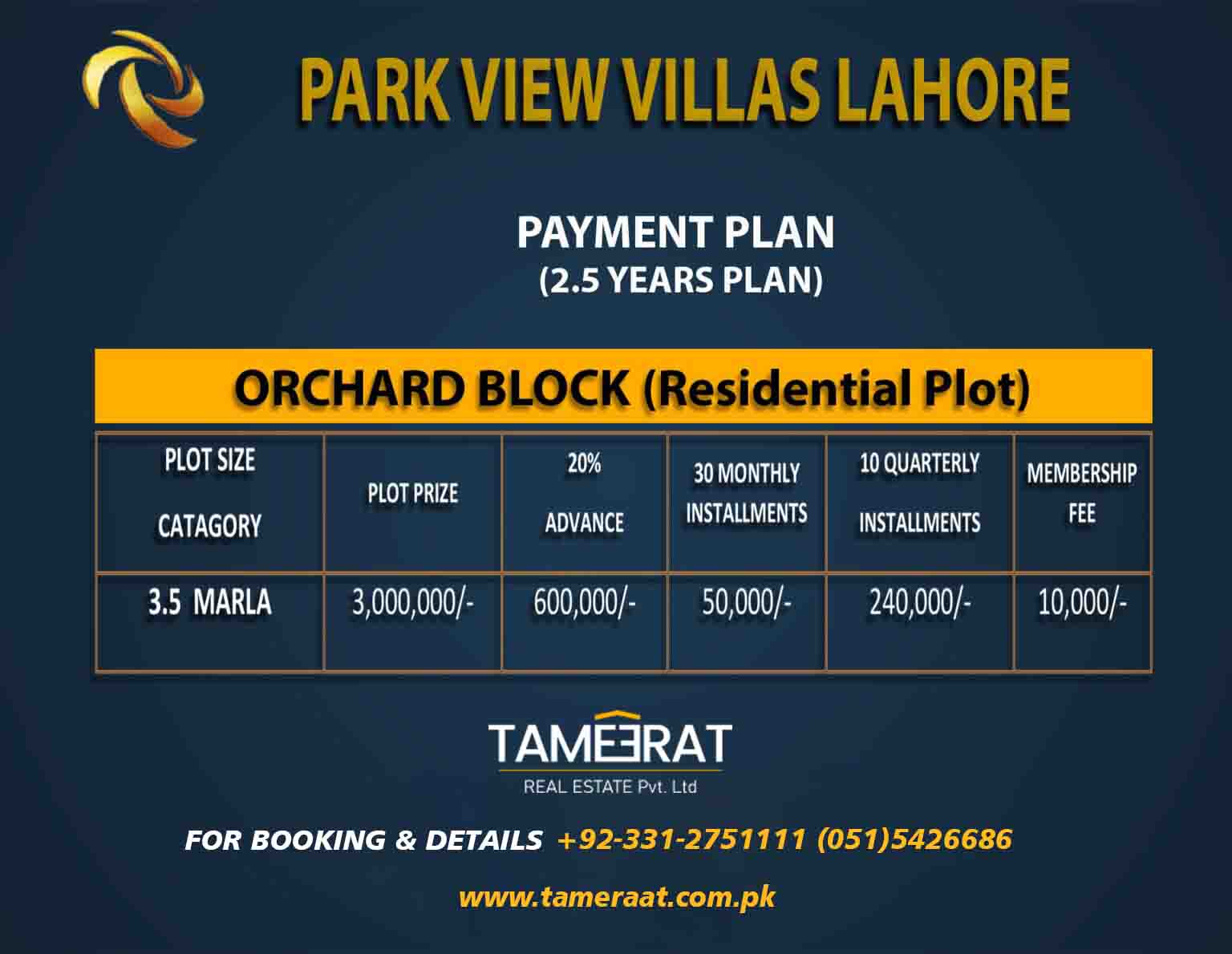 Payment Plan Orchard Block ParkView